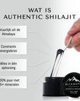 Wat is Authentic Shilajit, er wordt uitgelegd dat het 100% Natuurlijk, uit de Himalaya komt en 100% puur is met 85+ Mineralen